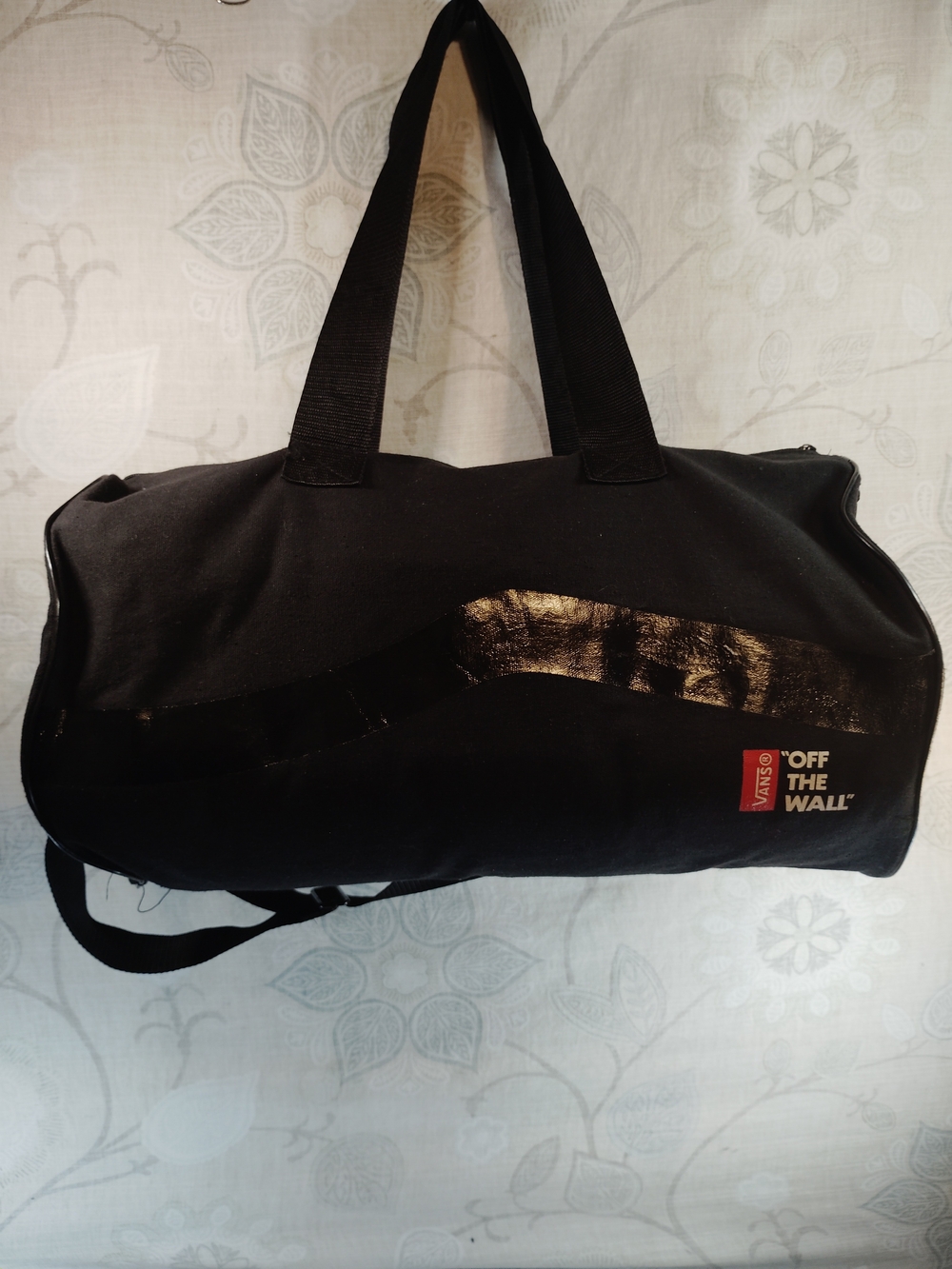 Vans Black Duffel Bag with Subtle Gloss Accent "Off The Wall" Script